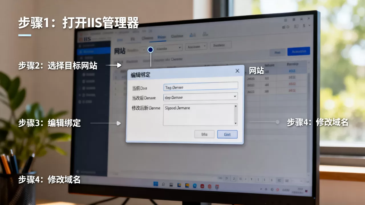 如何修改IIS已绑定的网站域名？，具体步骤是什么？