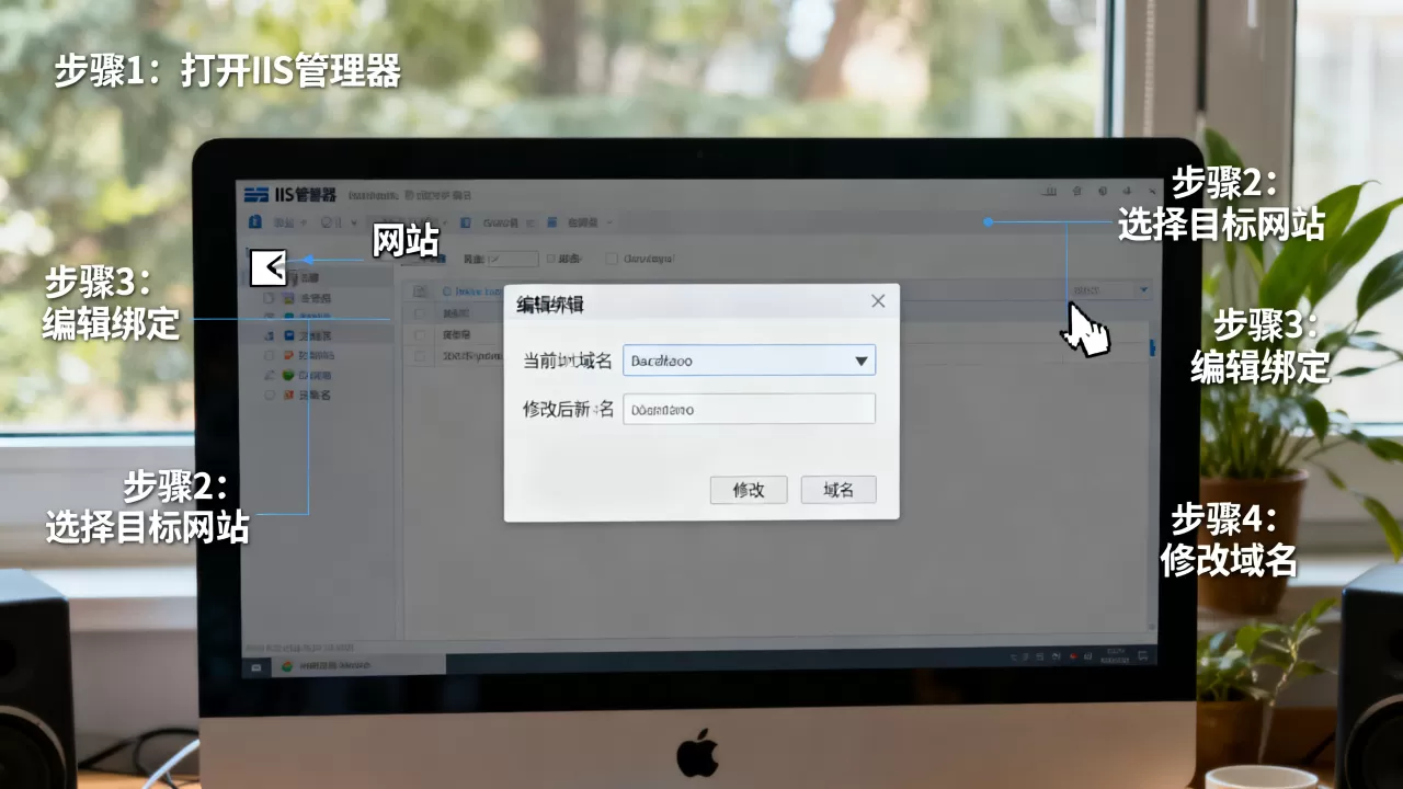 如何修改IIS已绑定的网站域名？，具体步骤是什么？