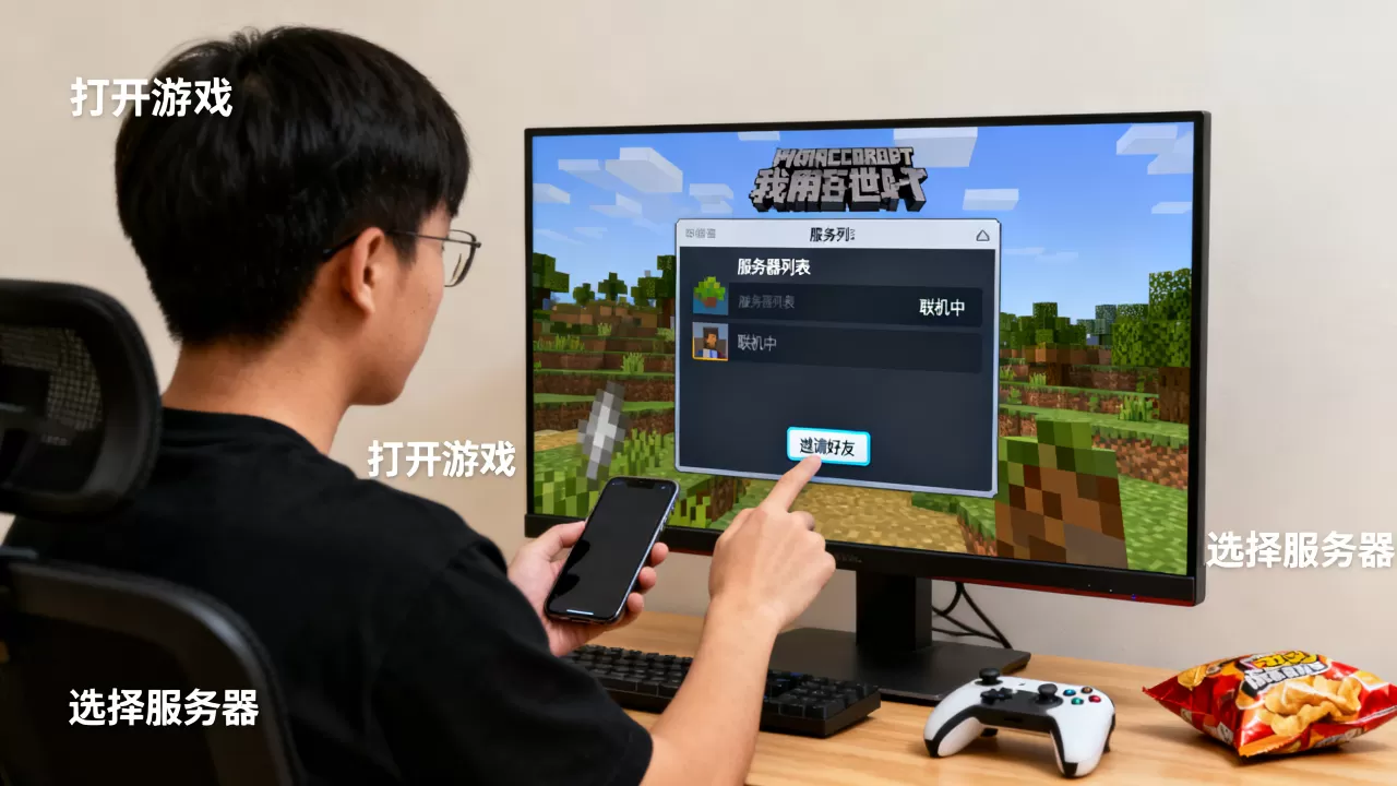我的世界怎么和好友玩同一个服务器，怎么联机