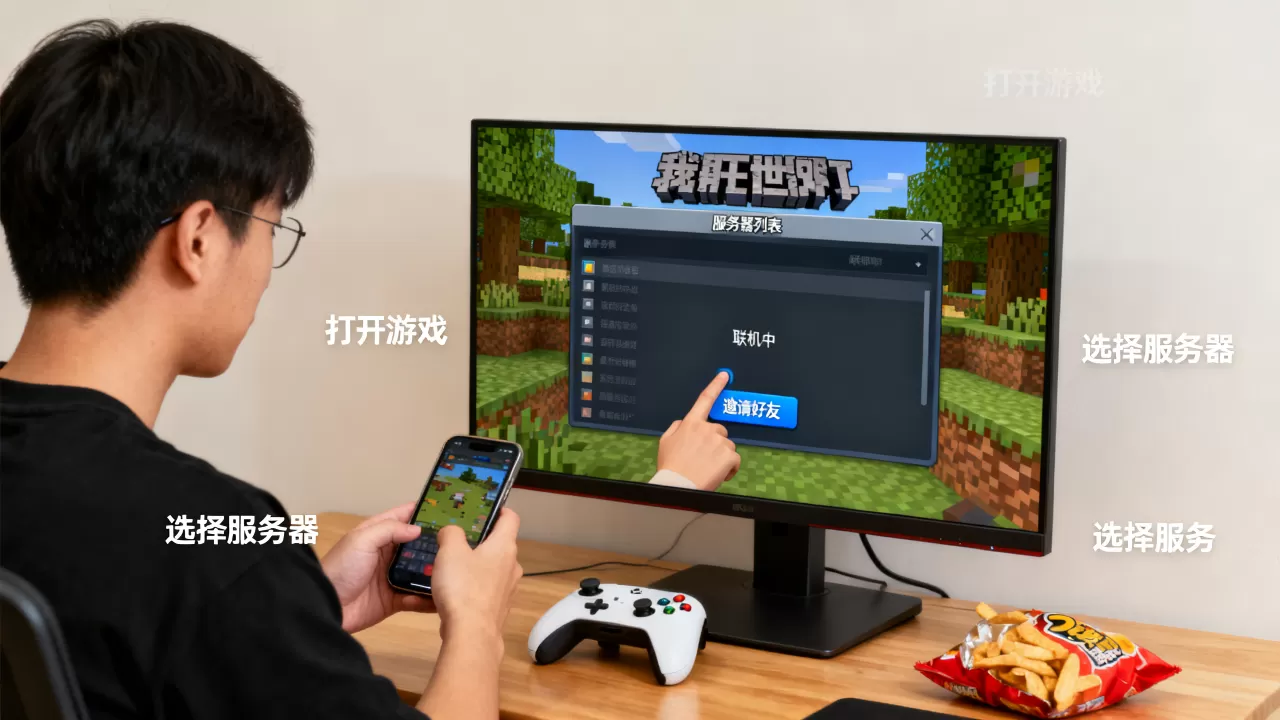 我的世界怎么和好友玩同一个服务器，怎么联机