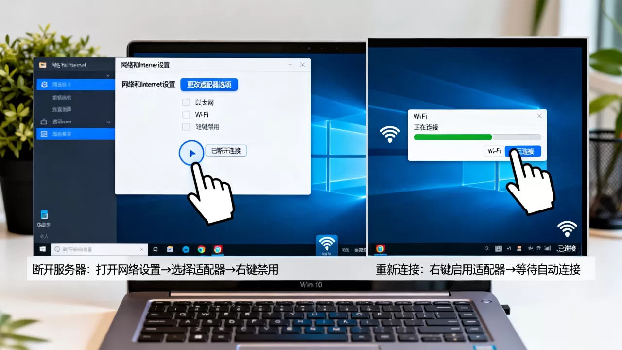 win10电脑如何临时断开服务器,断网后怎么重新连接