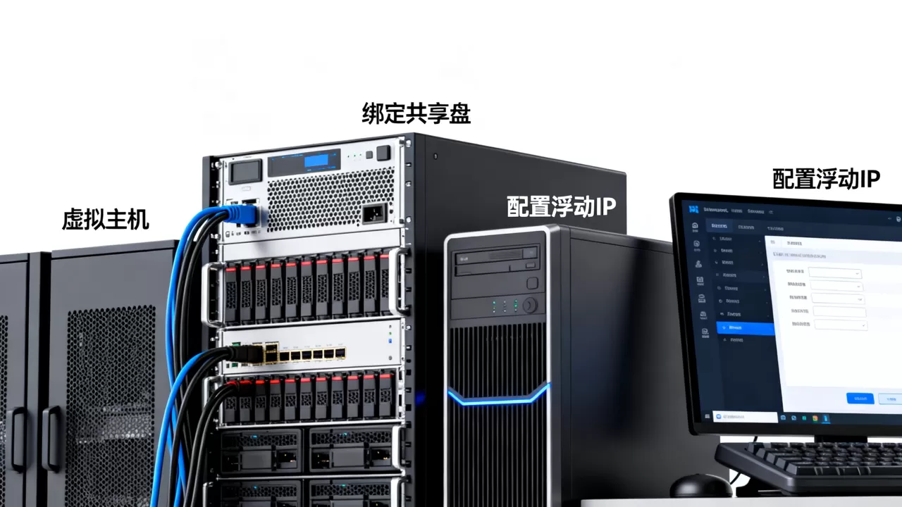 如何绑定共享盘和浮动IP实现高可用？服务器虚拟主机配置方法