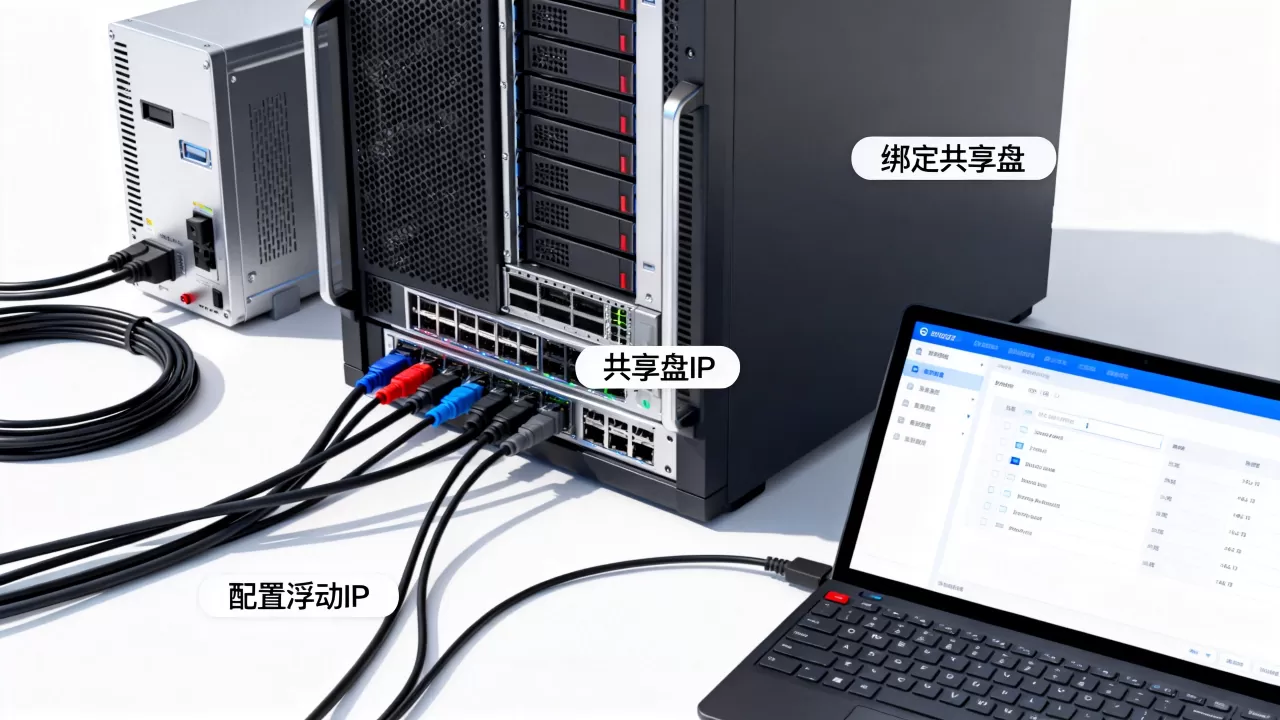 如何绑定共享盘和浮动IP实现高可用？服务器虚拟主机配置方法