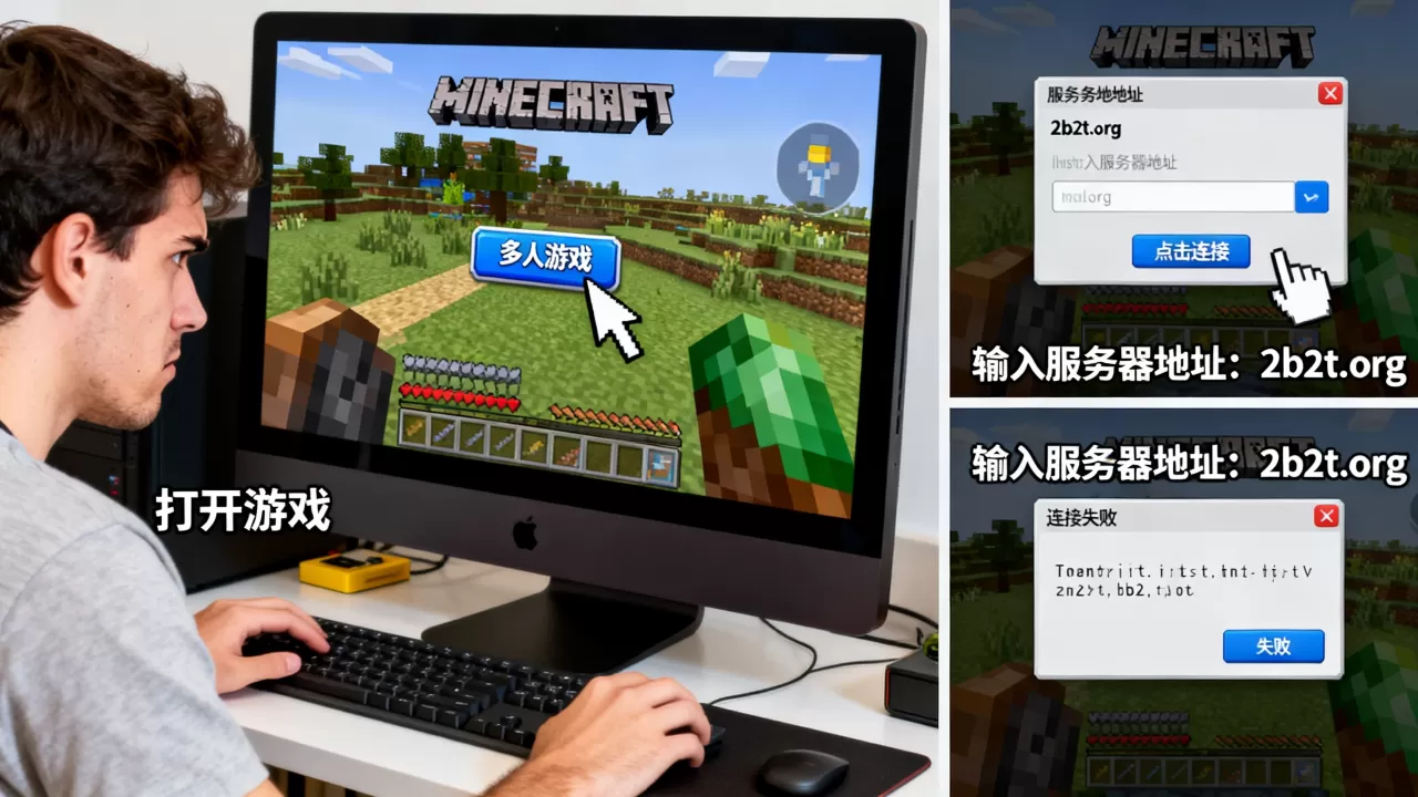 我的世界2b2t服务器怎么进视频教程，为什么进不去