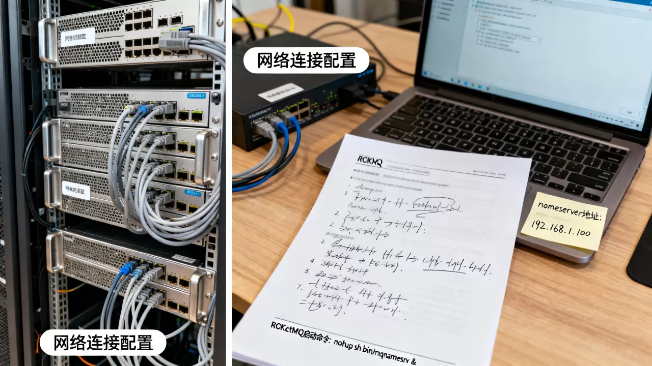 如何配置服务器网络连接？，RocketMQ配置步骤有哪些？