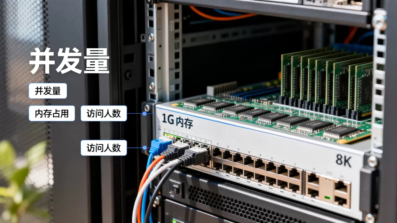 服务器1g内存能支持多少人访问？,网站并发量多少？