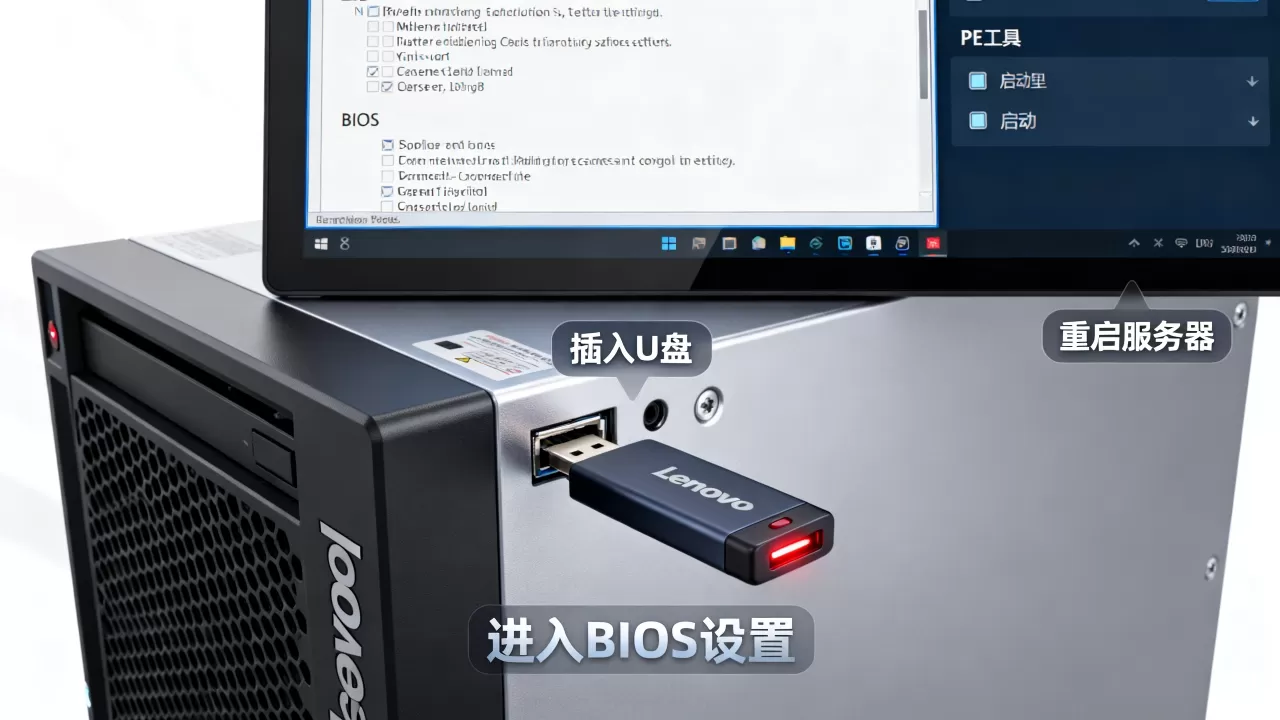 联想服务器如何设置u盘启动并进入pe工具，怎么设置