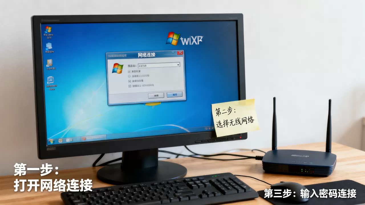 xp里怎么添加无线网络连接服务器，具体步骤是什么