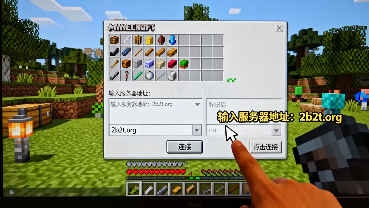 我的世界电脑怎么进入2b2t服务器