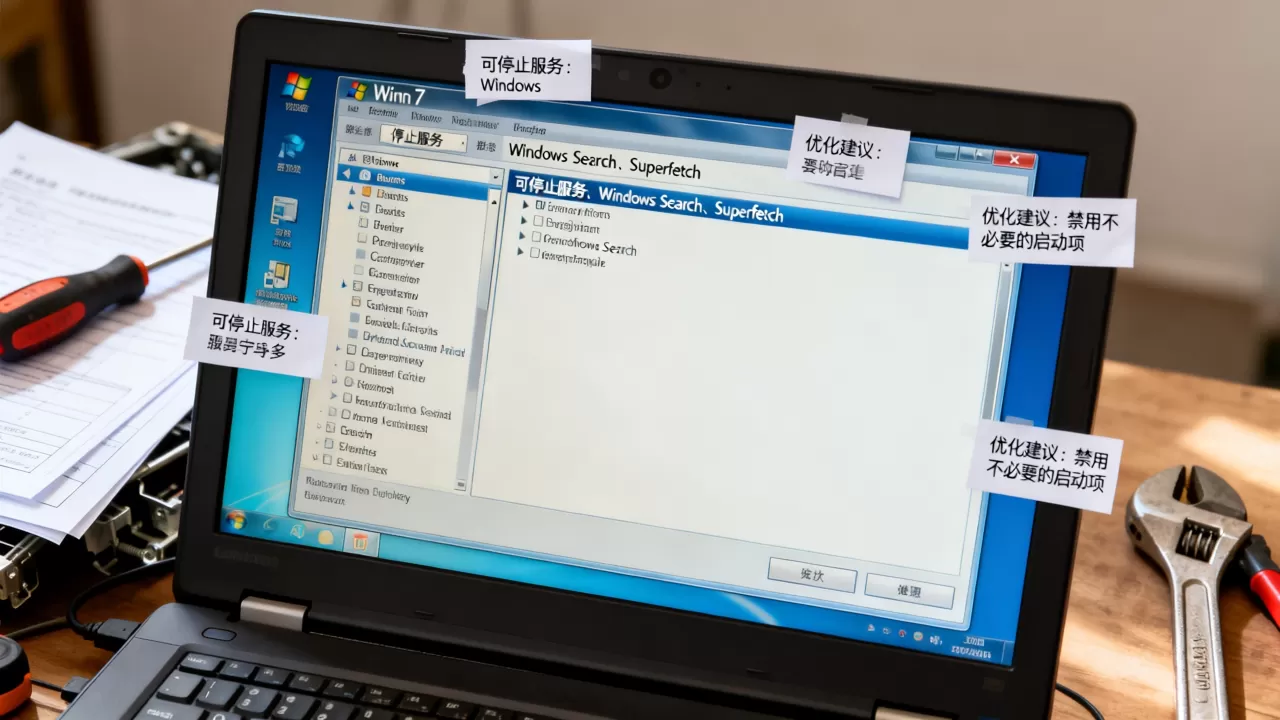 Win7哪些服务器可以停掉？，怎么优化最安全？