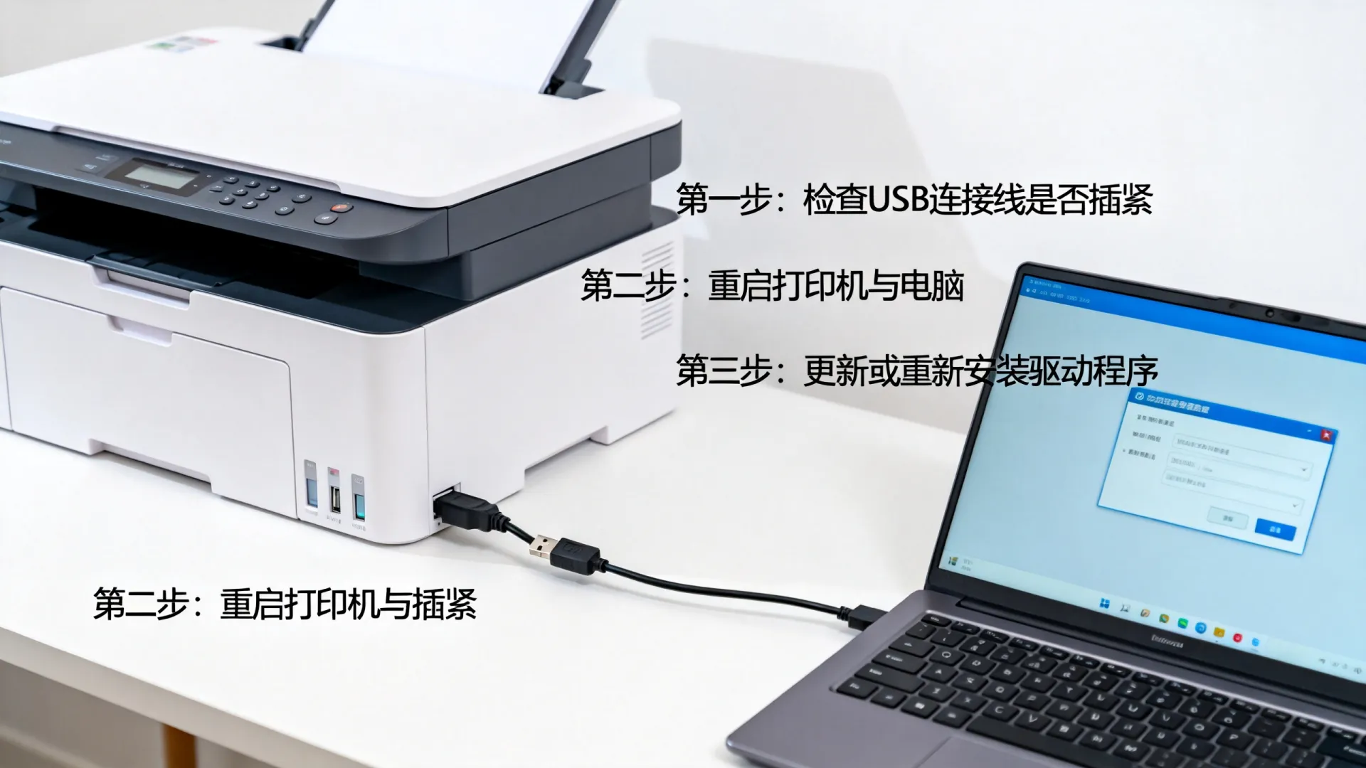 打印机连接电脑安装驱动了没反应