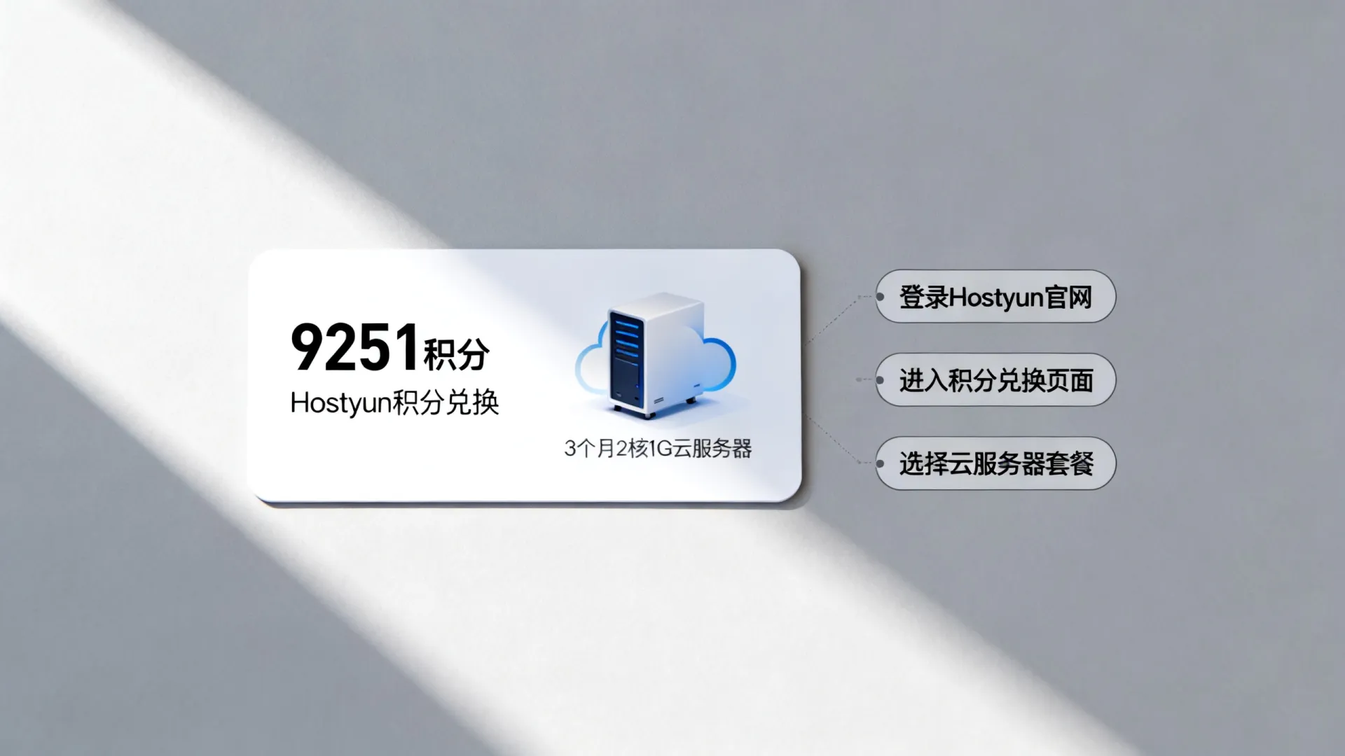 如何用9251积分兑换3个月2核1G云服务器?,Hostyun积分怎么兑换 如何用9251积分兑换3个月2核1G云服务器