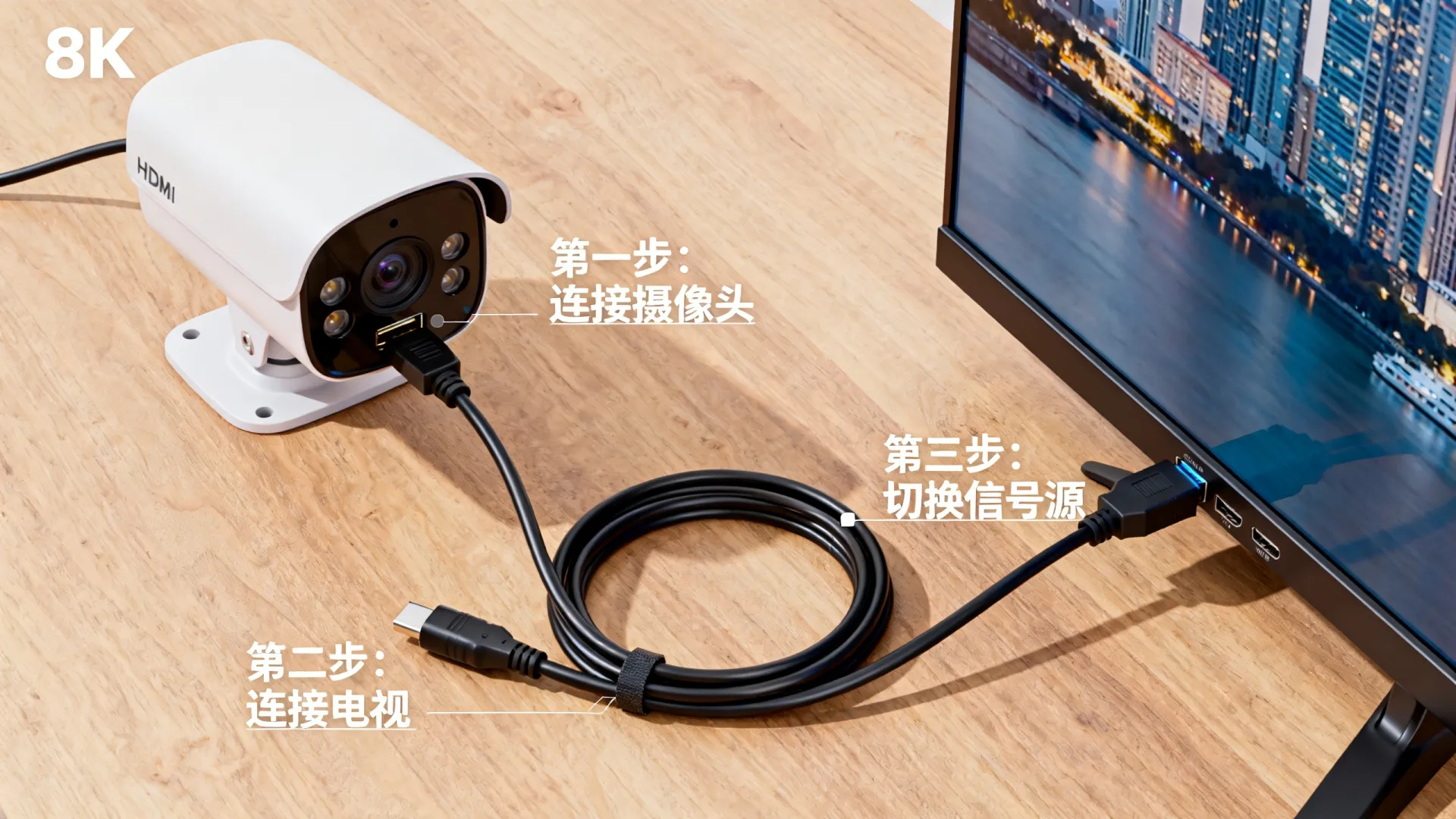 监控摄像头连接电视安装图解