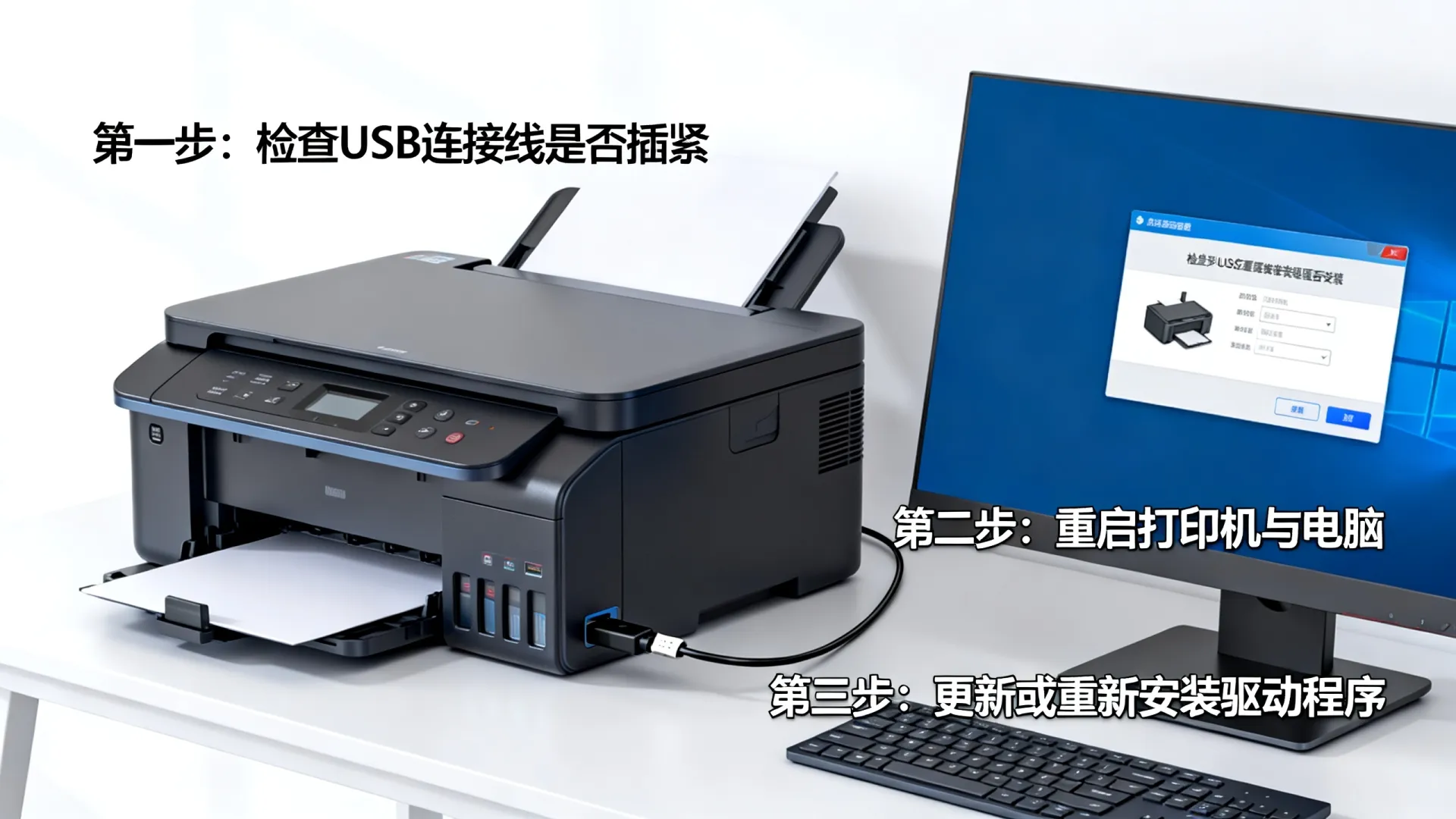 打印机连接电脑安装驱动了没反应