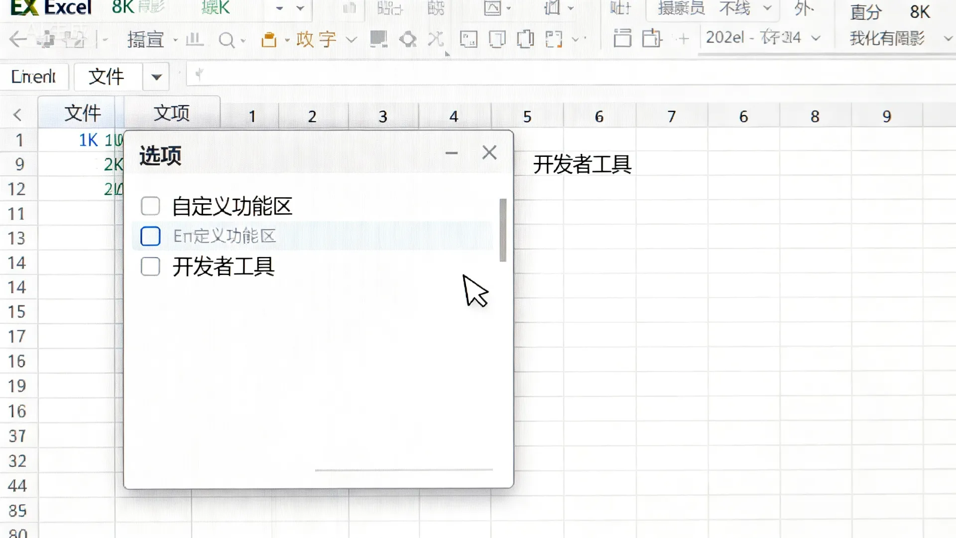 excel开发者选项